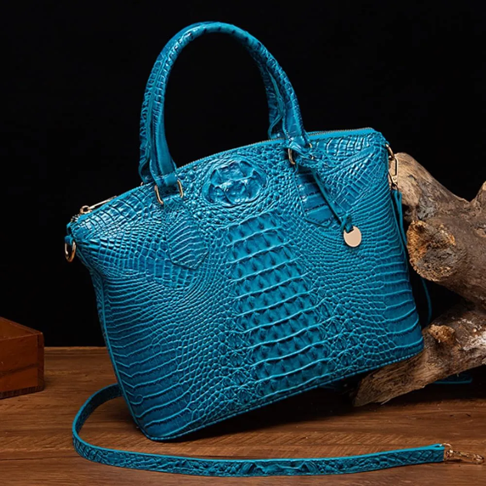 Women Crocodile Pattern Tote Purse Satchel PU Leather Retro Top Handle Handbag Shoulder Bags
