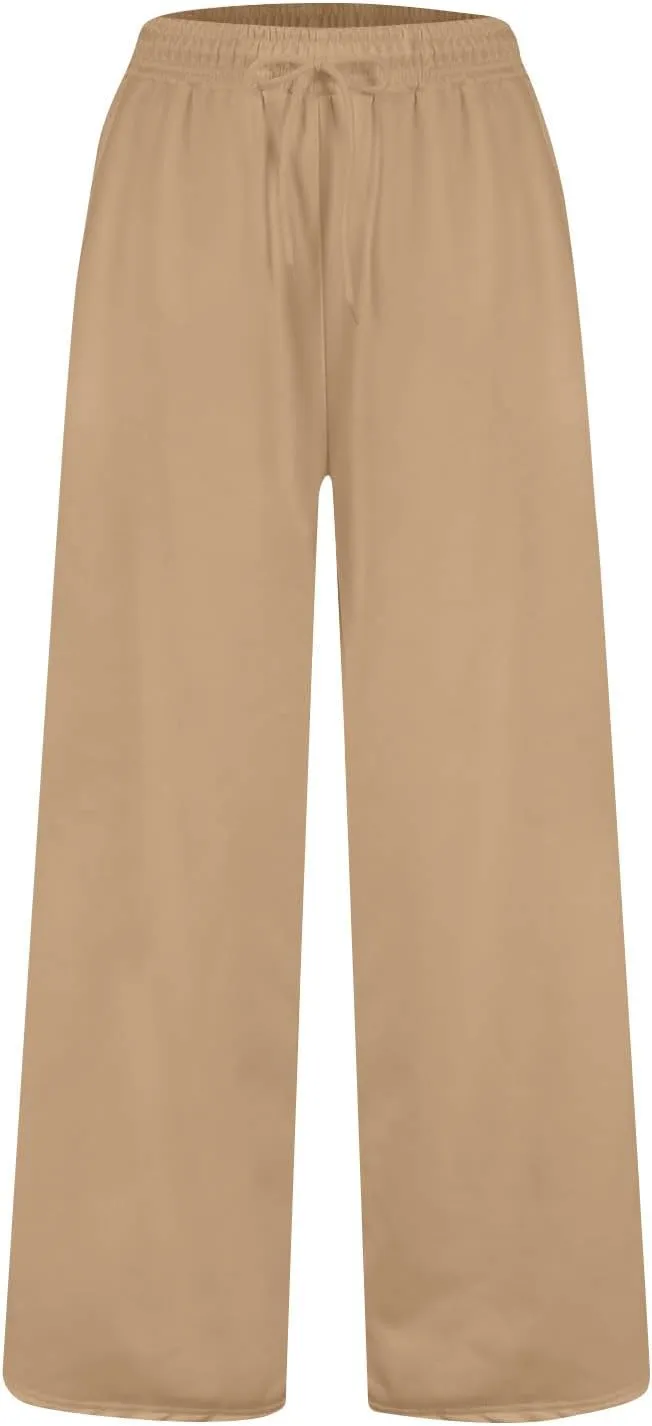 Women Drawstring Elastic High Waist Sweatpants Baggy Straight Wide Leg Joggers Loose Comfy Sweatpants