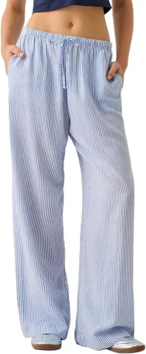 Women Drawstring Striped Pants High Waist Wide Leg Lounge Pants Casual Relaxed Fit Pajama Bottoms Y2k Streetwear