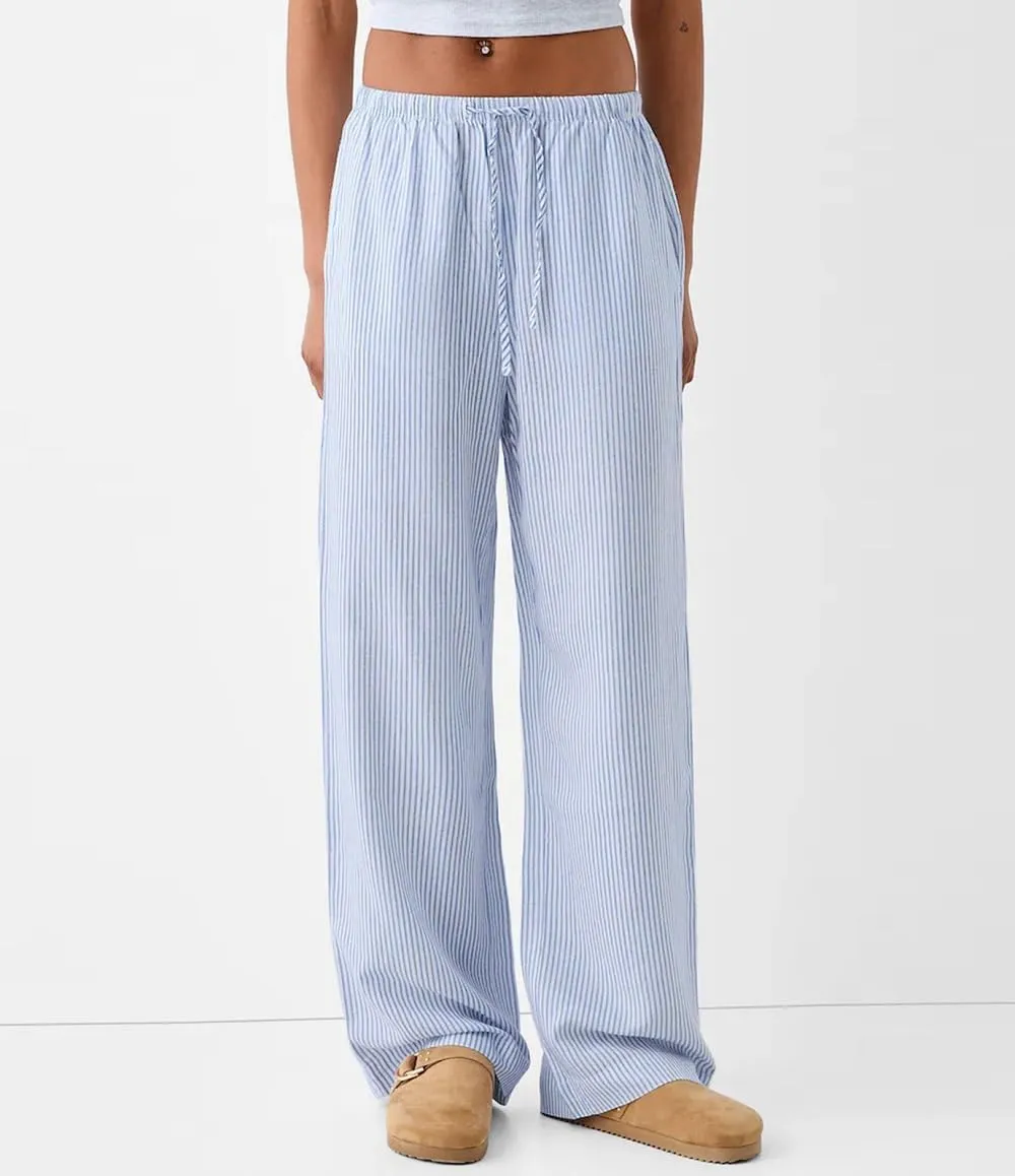 Women Drawstring Striped Pants High Waist Wide Leg Lounge Pants Casual Relaxed Fit Pajama Bottoms Y2k Streetwear