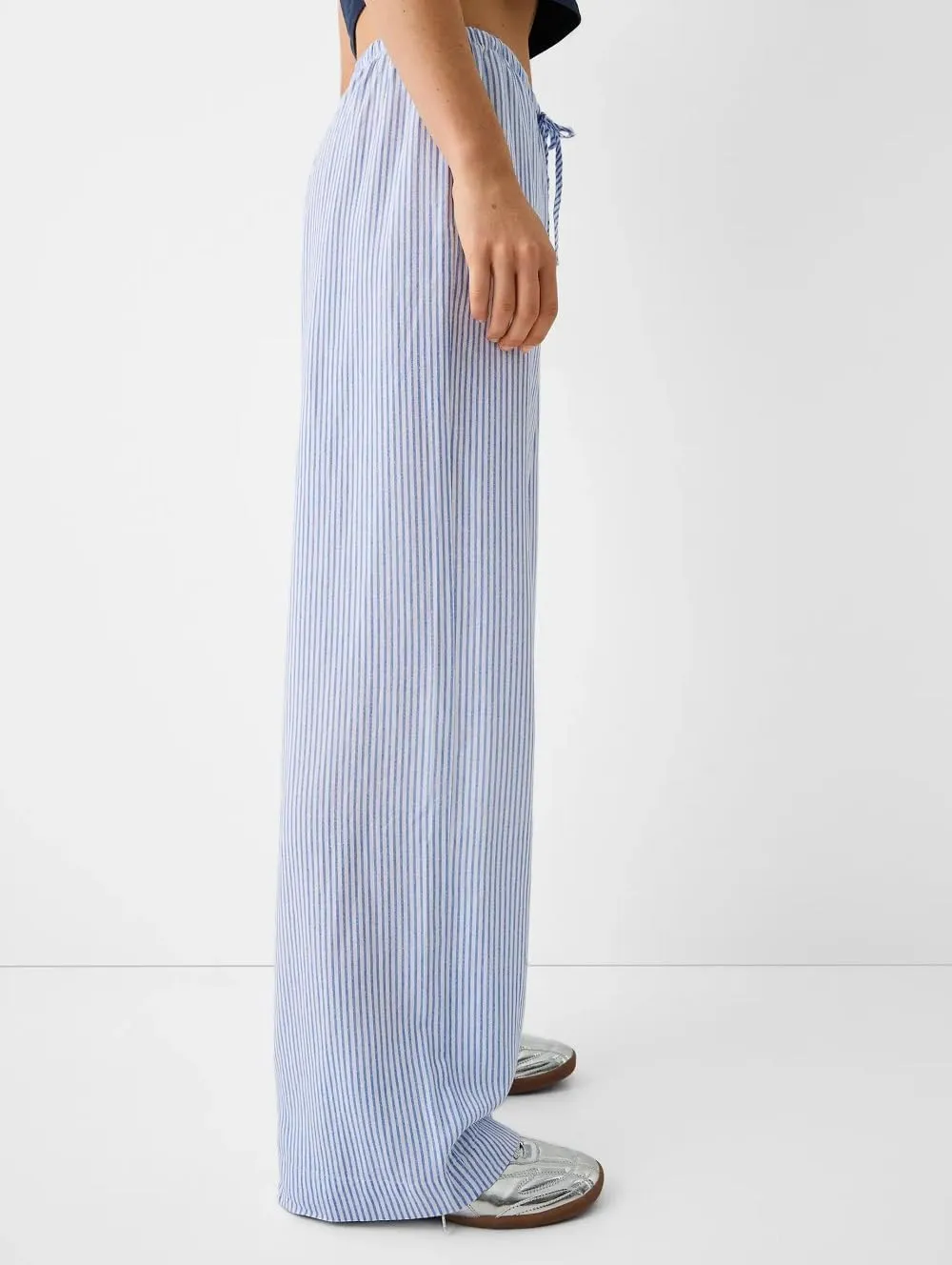 Women Drawstring Striped Pants High Waist Wide Leg Lounge Pants Casual Relaxed Fit Pajama Bottoms Y2k Streetwear