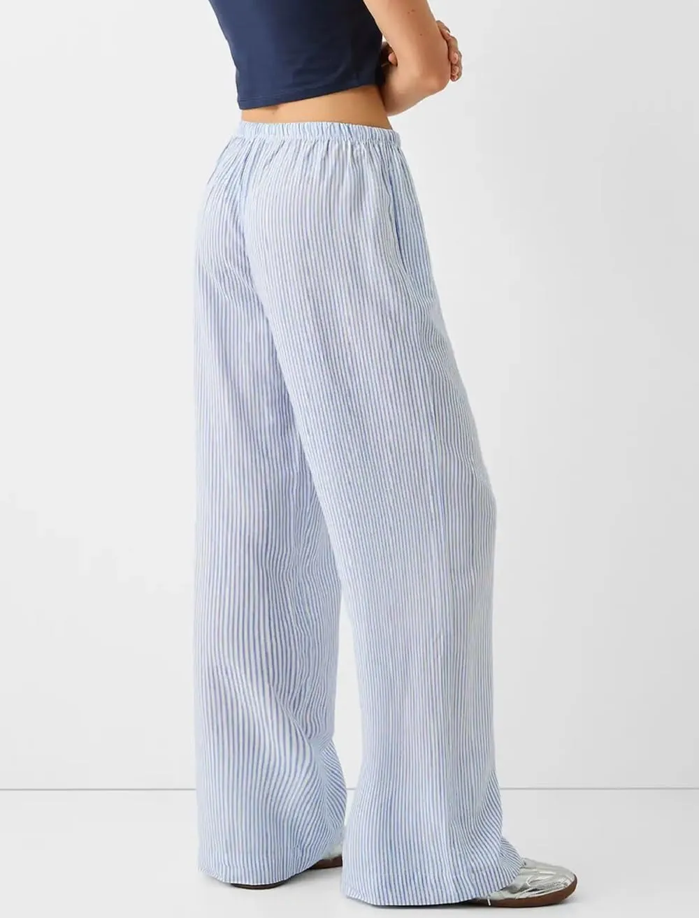 Women Drawstring Striped Pants High Waist Wide Leg Lounge Pants Casual Relaxed Fit Pajama Bottoms Y2k Streetwear