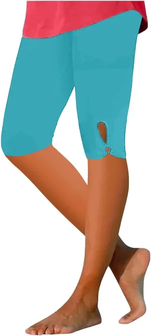 Women Elastic Comfy Yoga Sports Shorts Summer Casual Knee Length Leggings Athletic Workout Biker Shorts