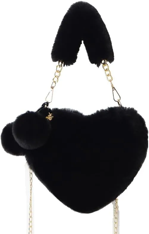 Women Hand Bags Plush Love Heart Shaped Fashionable Solid Color Soft Purses and Handbags Bags for Women