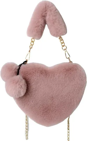 Women Hand Bags Plush Love Heart Shaped Fashionable Solid Color Soft Purses and Handbags Bags for Women