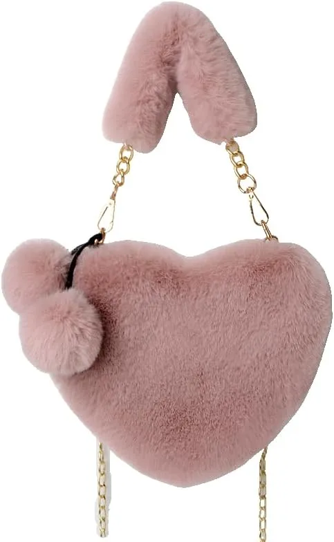Women Hand Bags Plush Love Heart Shaped Fashionable Solid Color Soft Purses and Handbags Bags for Women