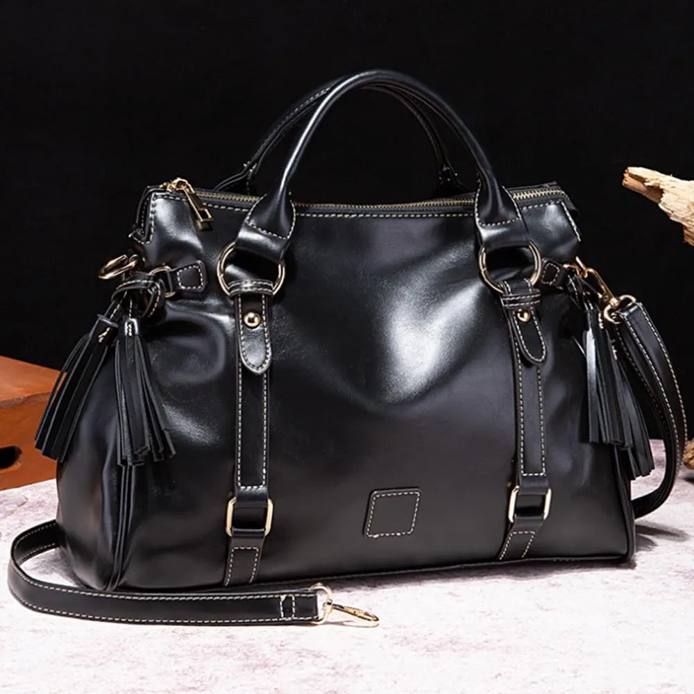 Women Hobo Tote Purse Handbag Faux Leather Top-handle Shoulder Bag with Tassel Pendant