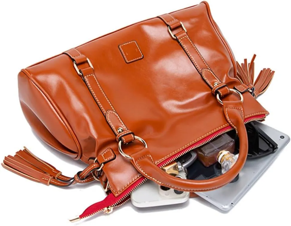 Women Hobo Tote Purse Handbag Faux Leather Top-handle Shoulder Bag with Tassel Pendant