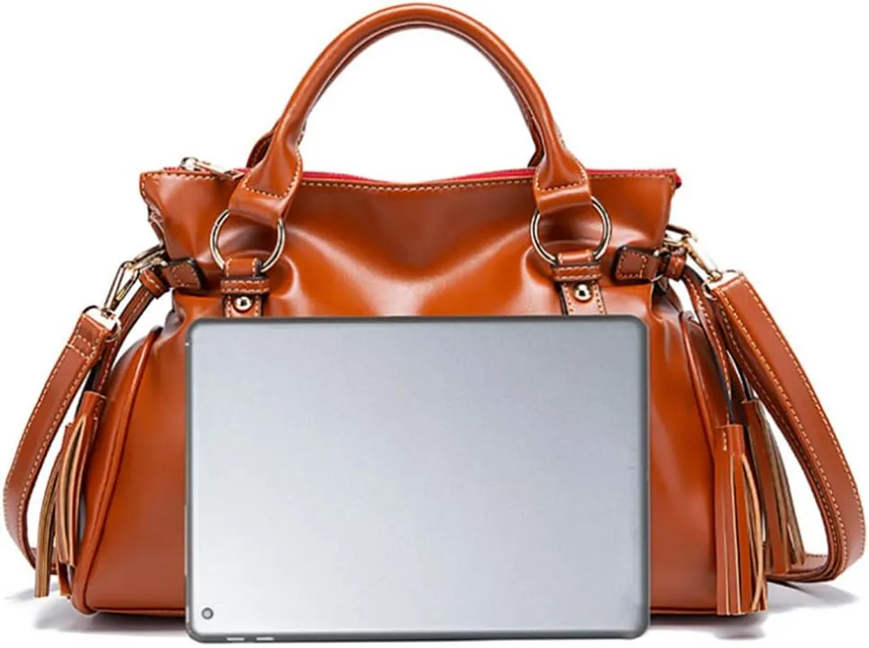 Women Hobo Tote Purse Handbag Faux Leather Top-handle Shoulder Bag with Tassel Pendant