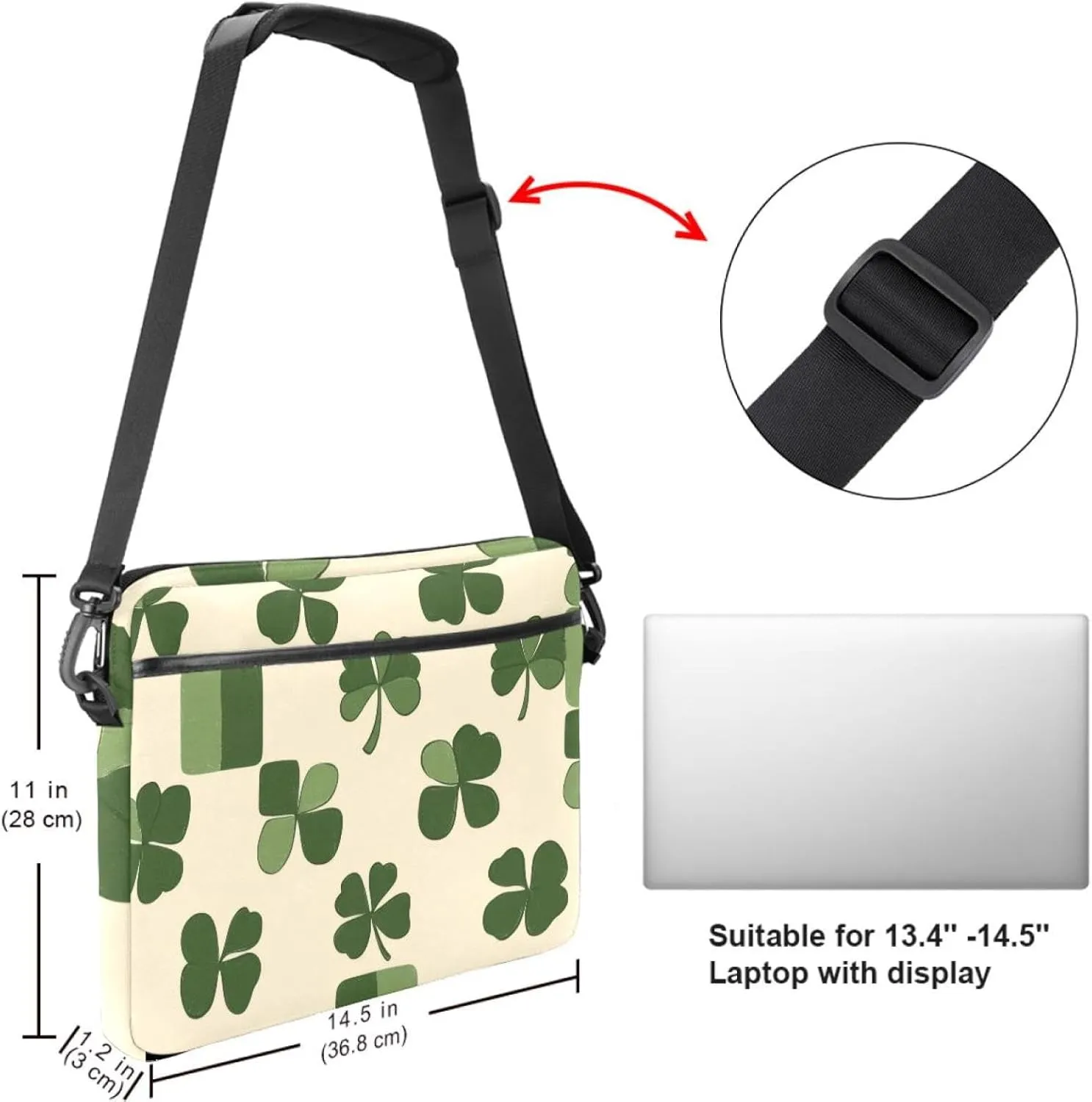 Women Laptop Bag St Patrick Day Nature Plants Four Leaf Clovers Laptop Computer Bag Work Tote Bag Shoulder Messenger Bag
