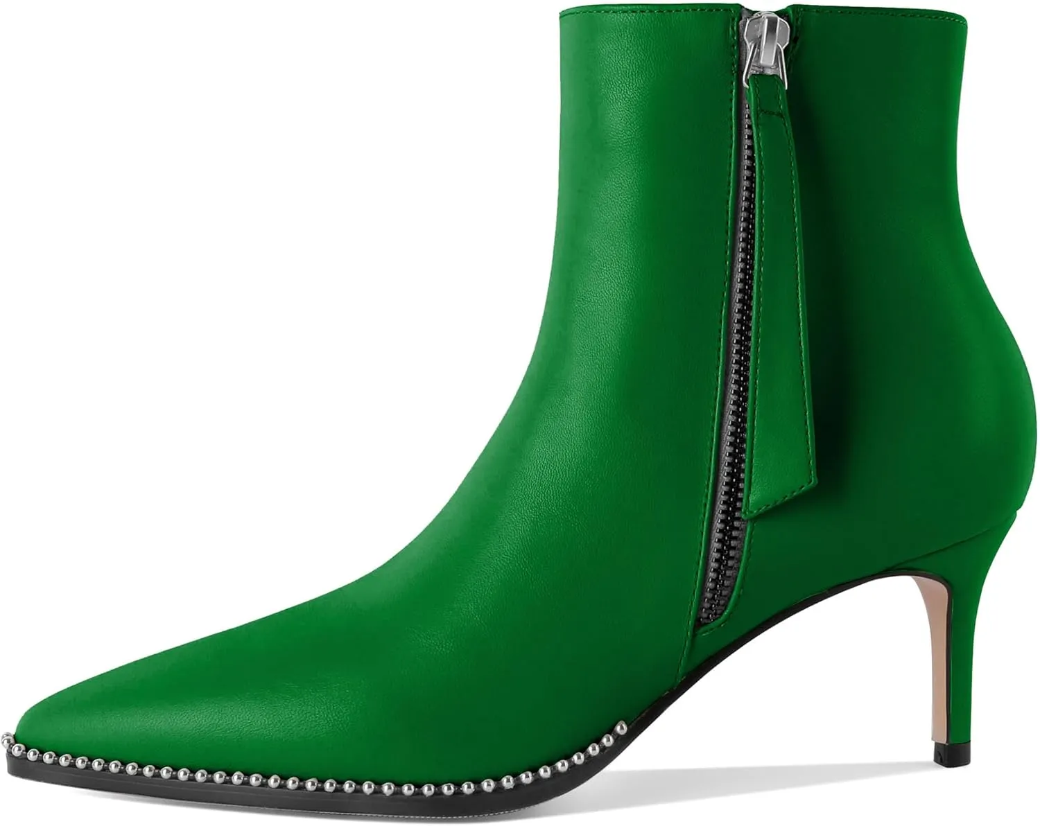 Women Low Heel Boots Pointed Toe with Beaded Short Boot Zipper Kitten Heel Booties 2.5 Inch