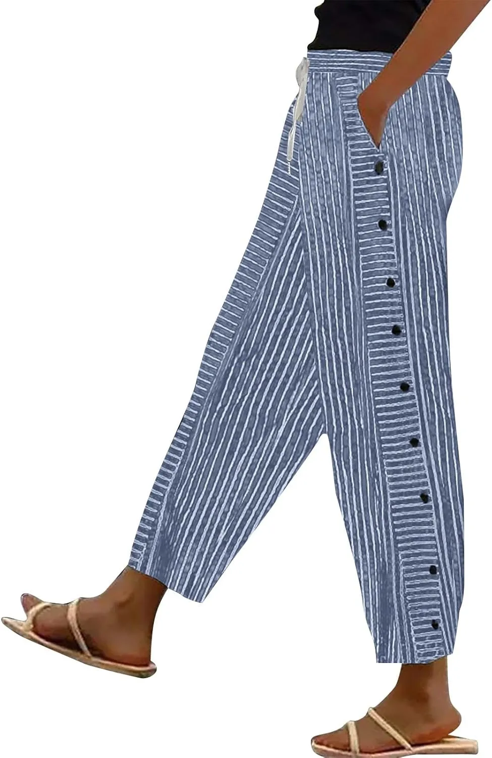 Women Oversized Striped Cropped Pants Office Work Business Trendy High Waisted Trouser Sport Jogger Casual Sweatpants