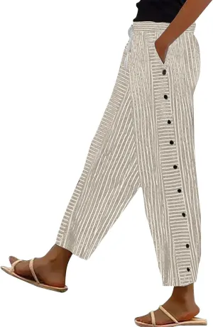 Women Oversized Striped Cropped Pants Office Work Business Trendy High Waisted Trouser Sport Jogger Casual Sweatpants