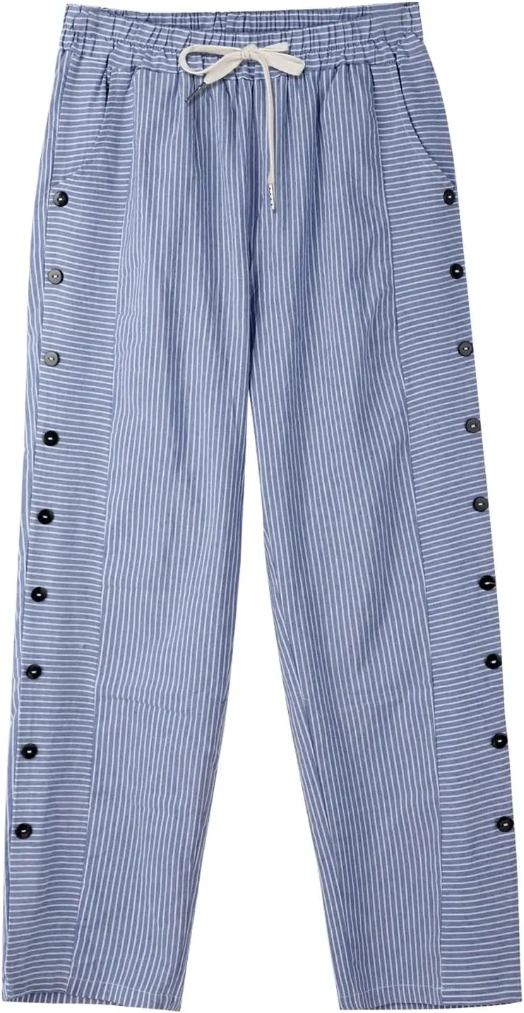 Women Oversized Striped Cropped Pants Office Work Business Trendy High Waisted Trouser Sport Jogger Casual Sweatpants