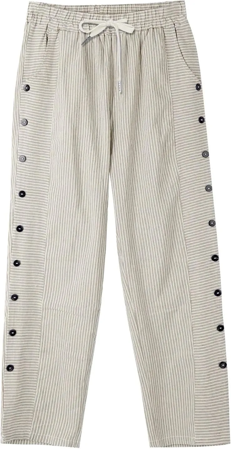 Women Oversized Striped Cropped Pants Office Work Business Trendy High Waisted Trouser Sport Jogger Casual Sweatpants
