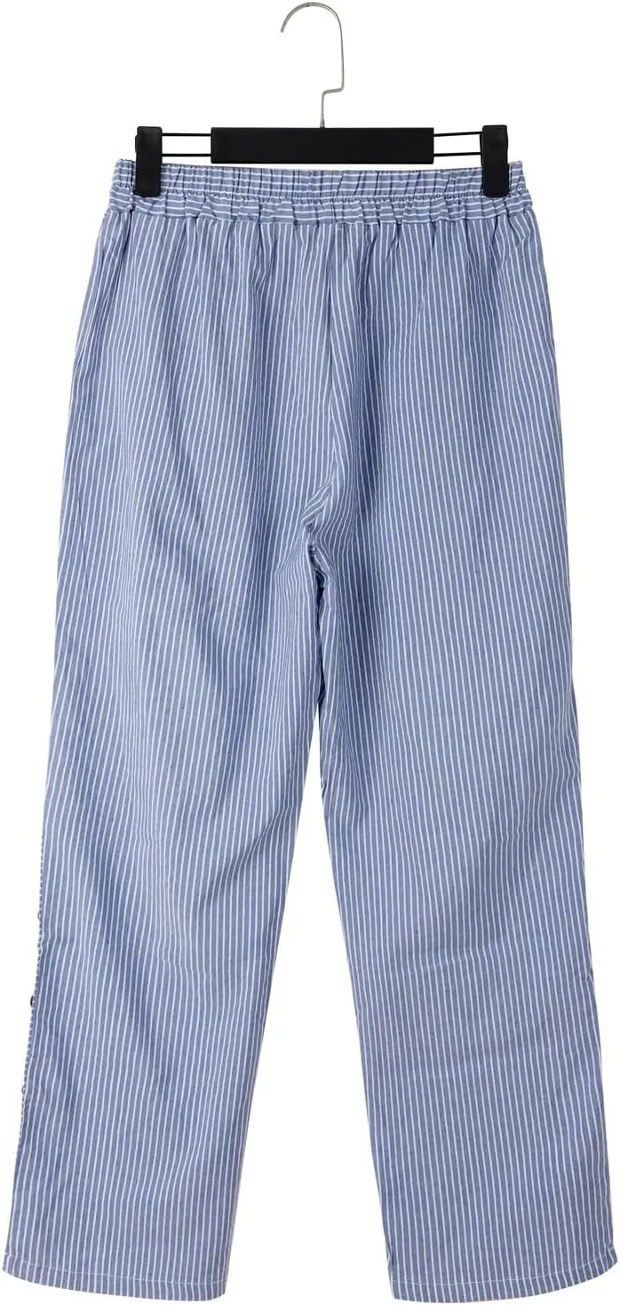 Women Oversized Striped Cropped Pants Office Work Business Trendy High Waisted Trouser Sport Jogger Casual Sweatpants