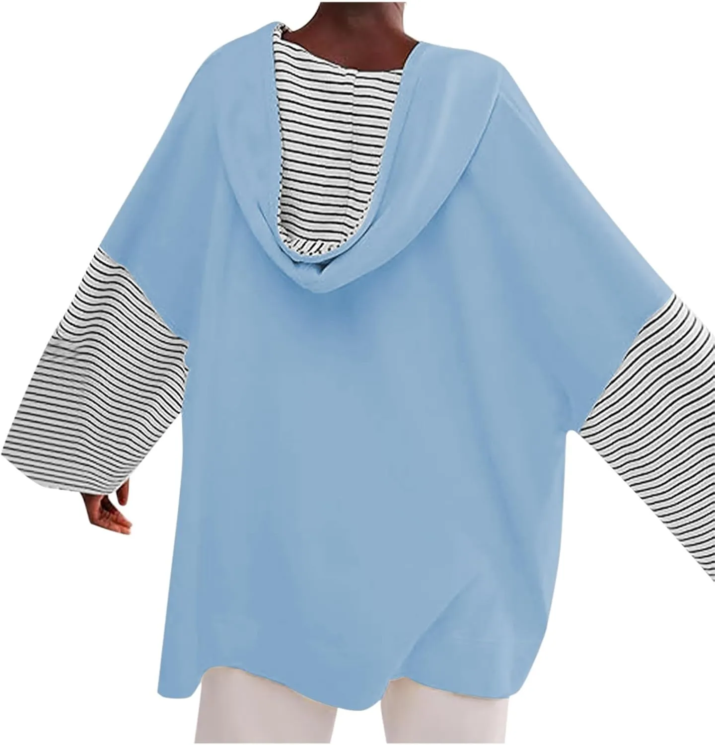 Women Oversized Sweatshirts 2024 Trendy Block Color Drawstring Pullover Hoodies Casual Fall Fashion Clothes
