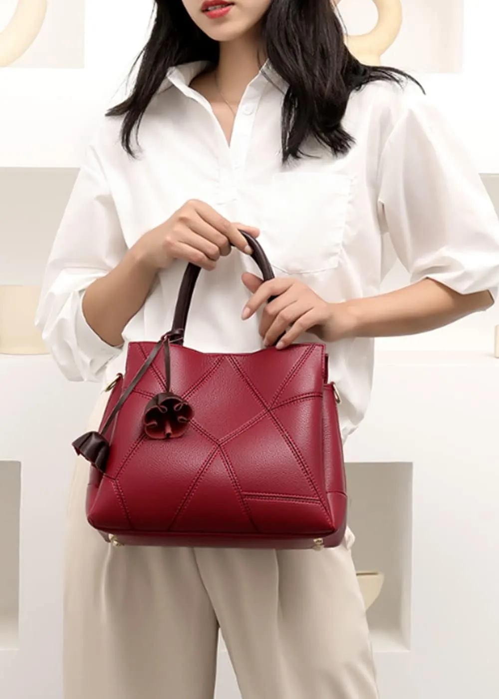Women Petal-shaped Tassel Shoulder Crossbody Bags Fashion Top-handle Bag