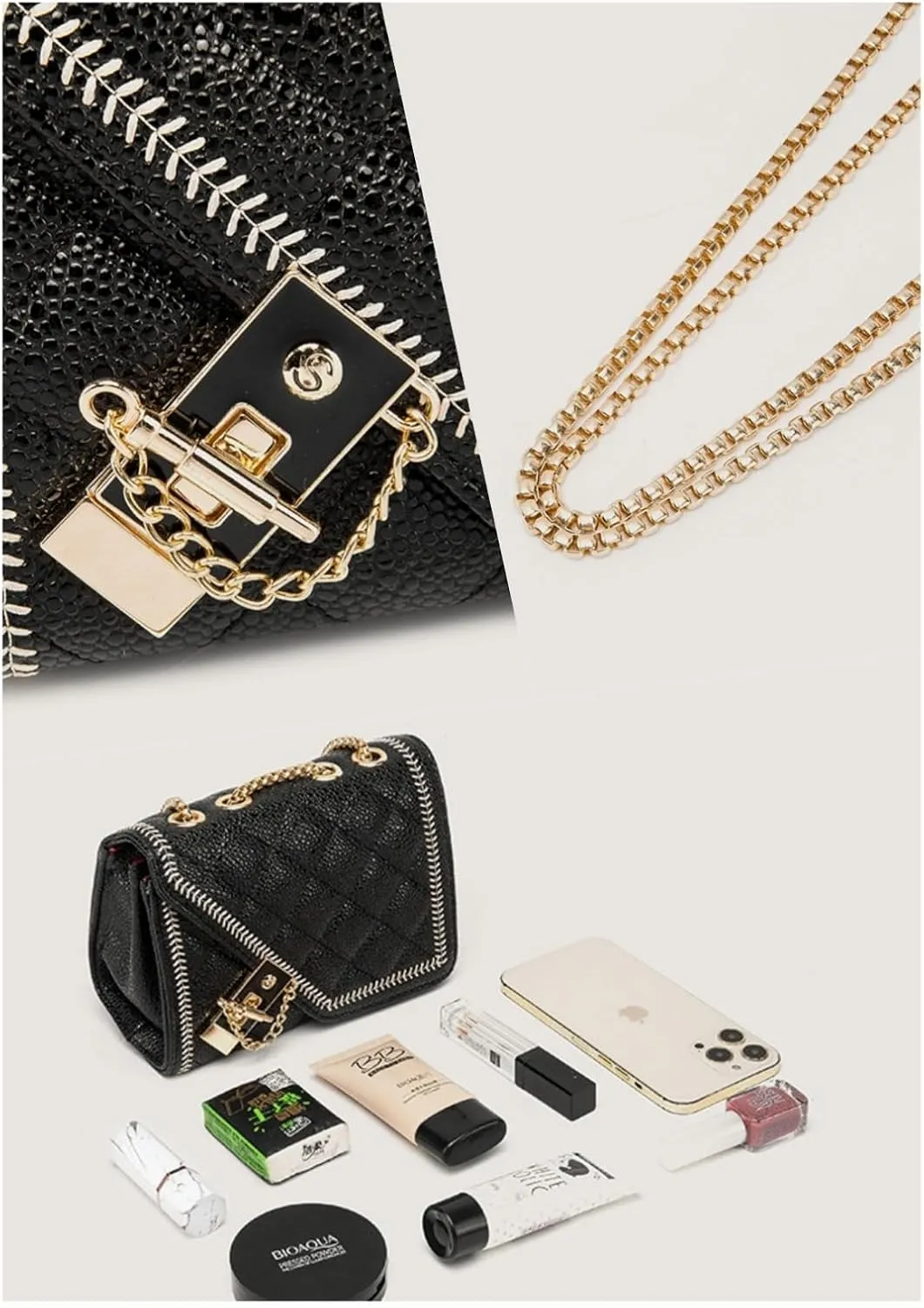 Women Small Quilted Crossbody Bags Stylish Designer Evening Bag Clutch Purses and Handbags,Chain Shoulder Strap bags