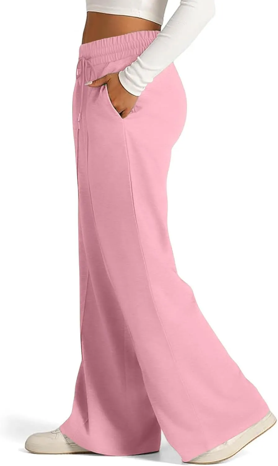 Women Straight Wide Leg Joggers Baggy High Waisted Sweatpants Trendy Drawstring Elastic Athletic Pants with Pockets
