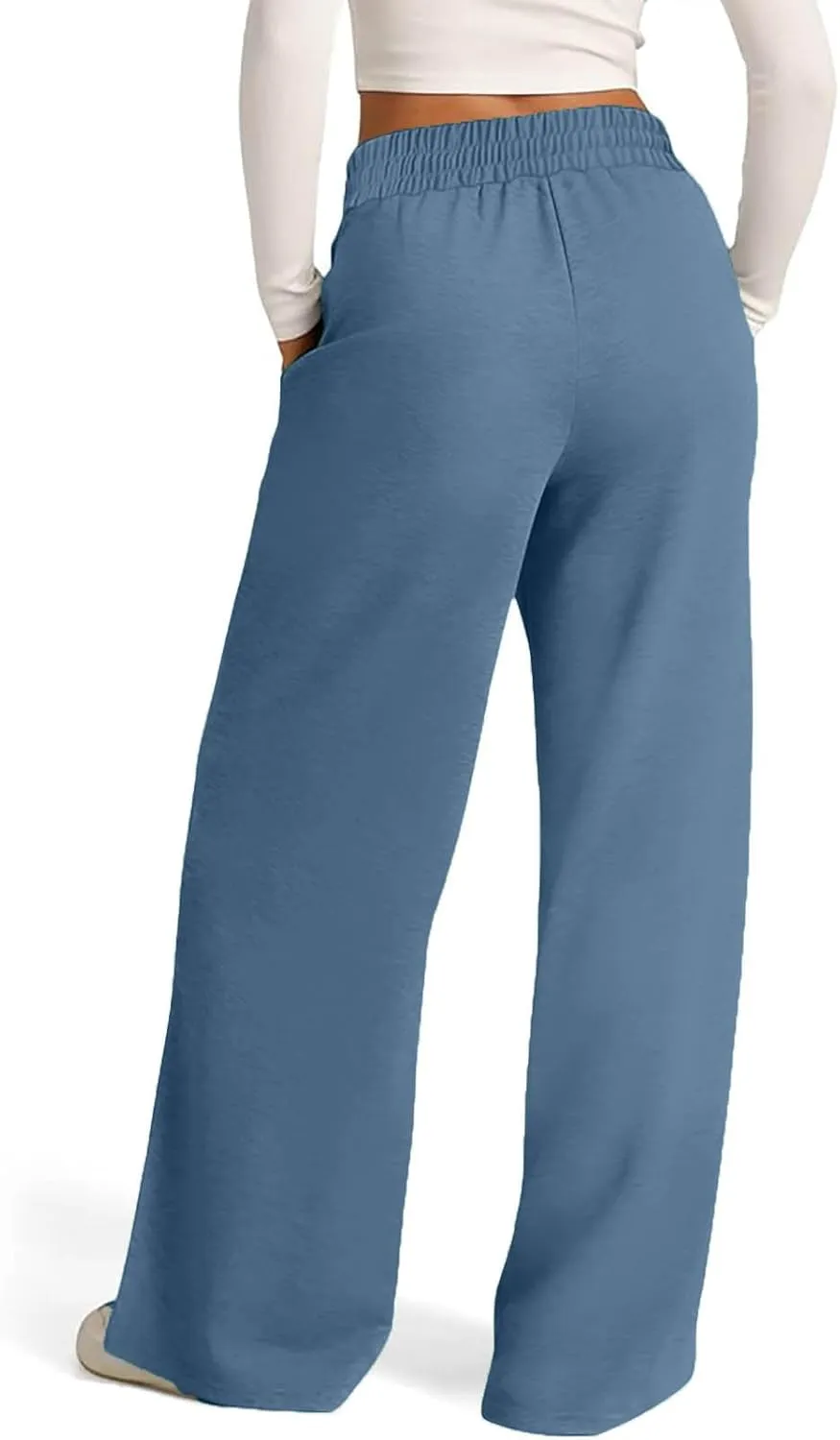 Women Straight Wide Leg Joggers Baggy High Waisted Sweatpants Trendy Drawstring Elastic Athletic Pants with Pockets
