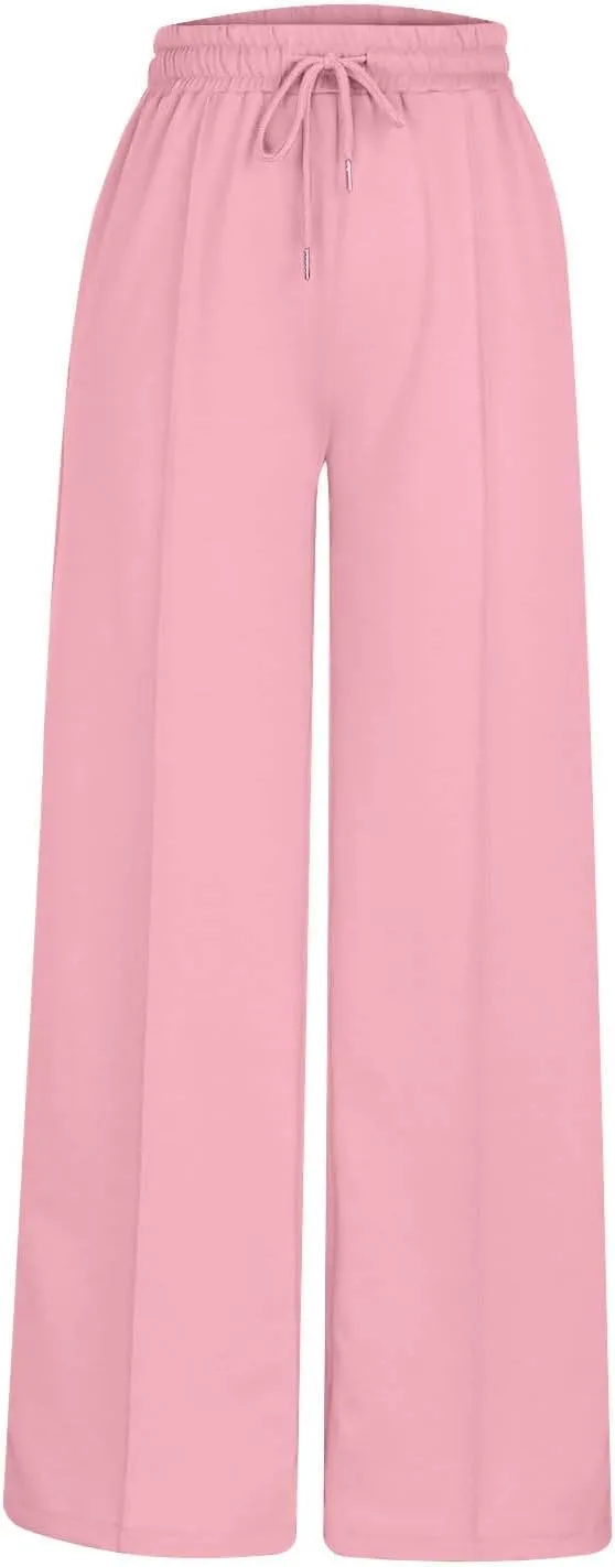 Women Straight Wide Leg Joggers Baggy High Waisted Sweatpants Trendy Drawstring Elastic Athletic Pants with Pockets