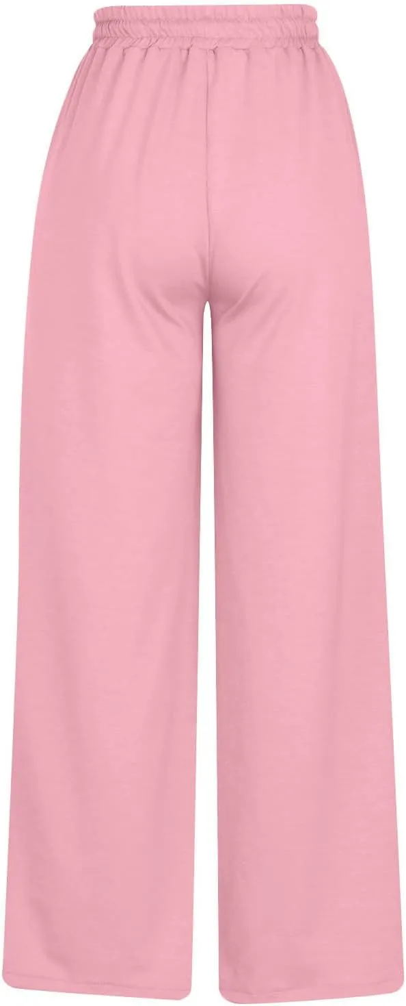 Women Straight Wide Leg Joggers Baggy High Waisted Sweatpants Trendy Drawstring Elastic Athletic Pants with Pockets