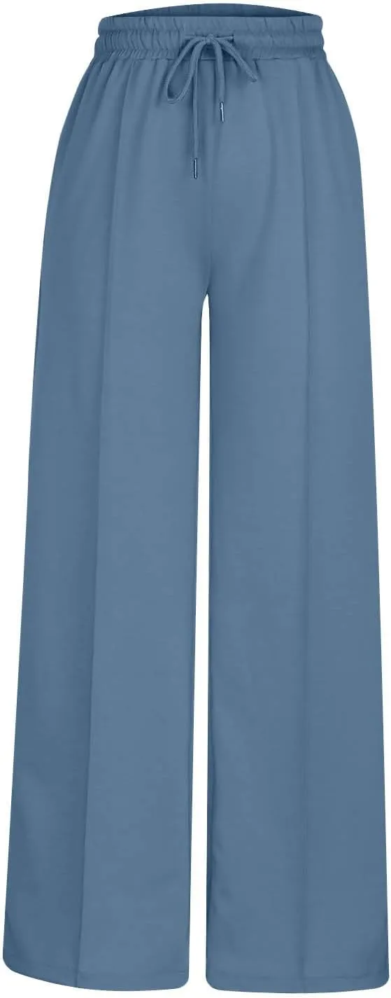 Women Straight Wide Leg Joggers Baggy High Waisted Sweatpants Trendy Drawstring Elastic Athletic Pants with Pockets