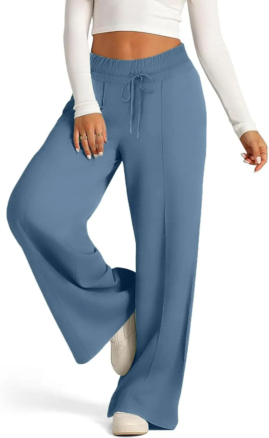 Women Straight Wide Leg Joggers Baggy High Waisted Sweatpants Trendy Drawstring Elastic Athletic Pants with Pockets