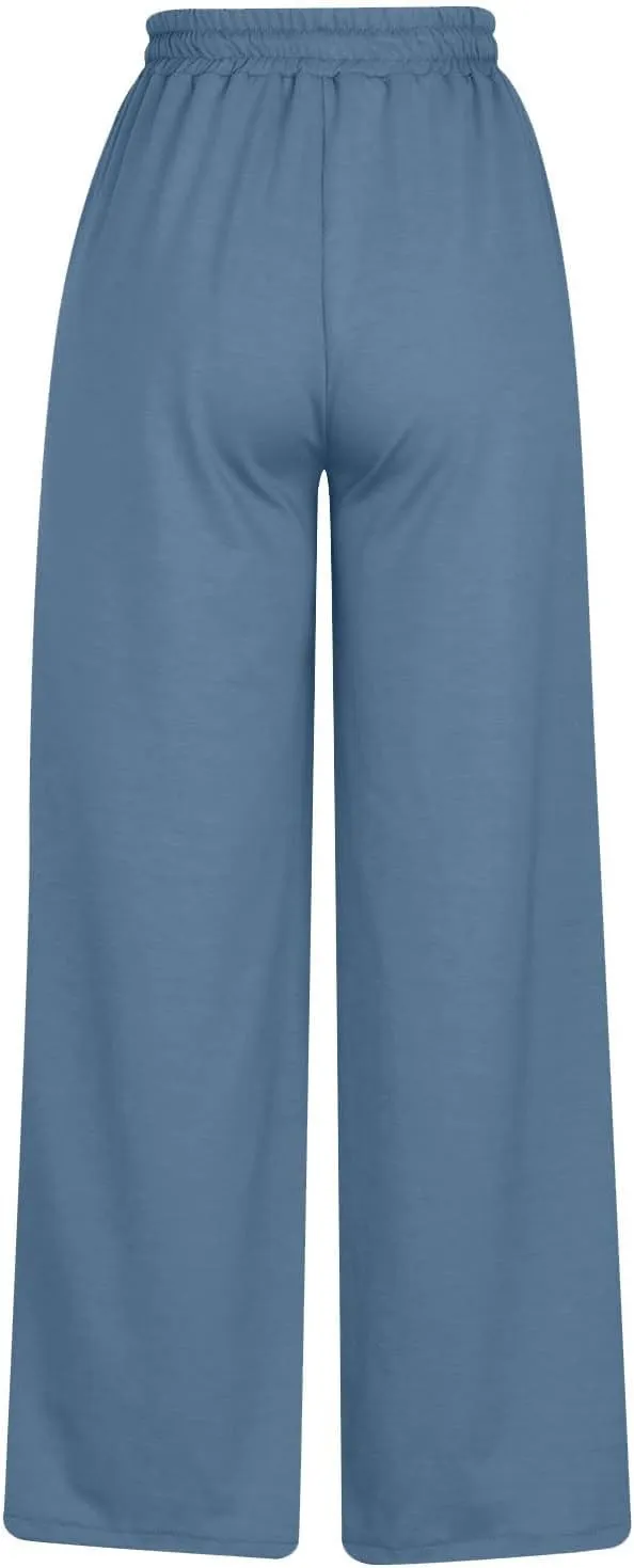 Women Straight Wide Leg Joggers Baggy High Waisted Sweatpants Trendy Drawstring Elastic Athletic Pants with Pockets