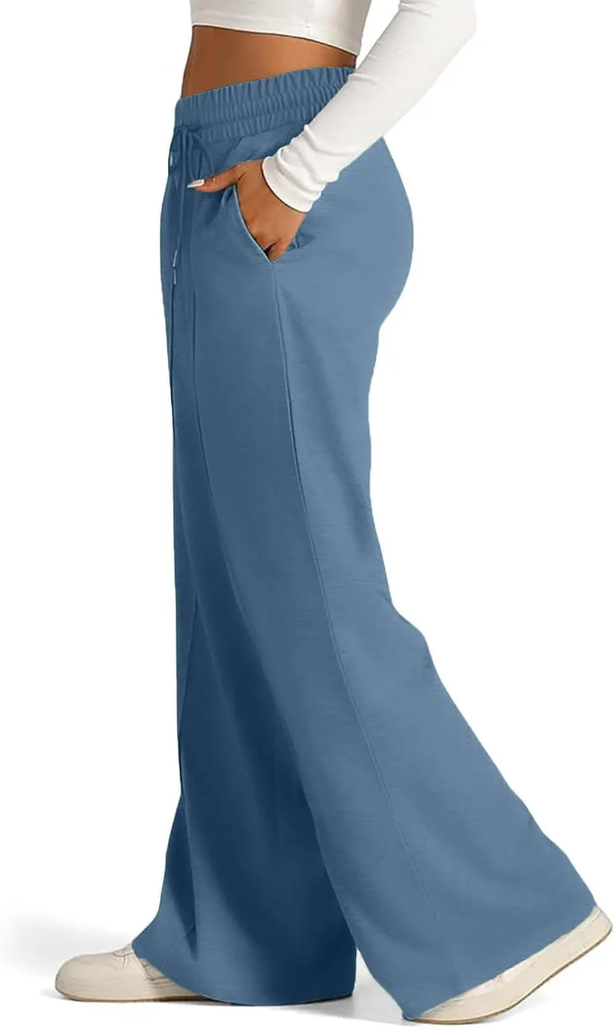 Women Straight Wide Leg Joggers Baggy High Waisted Sweatpants Trendy Drawstring Elastic Athletic Pants with Pockets