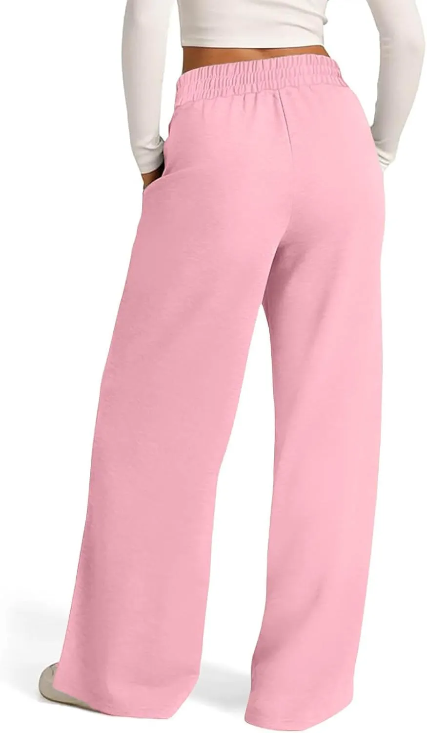 Women Straight Wide Leg Joggers Baggy High Waisted Sweatpants Trendy Drawstring Elastic Athletic Pants with Pockets