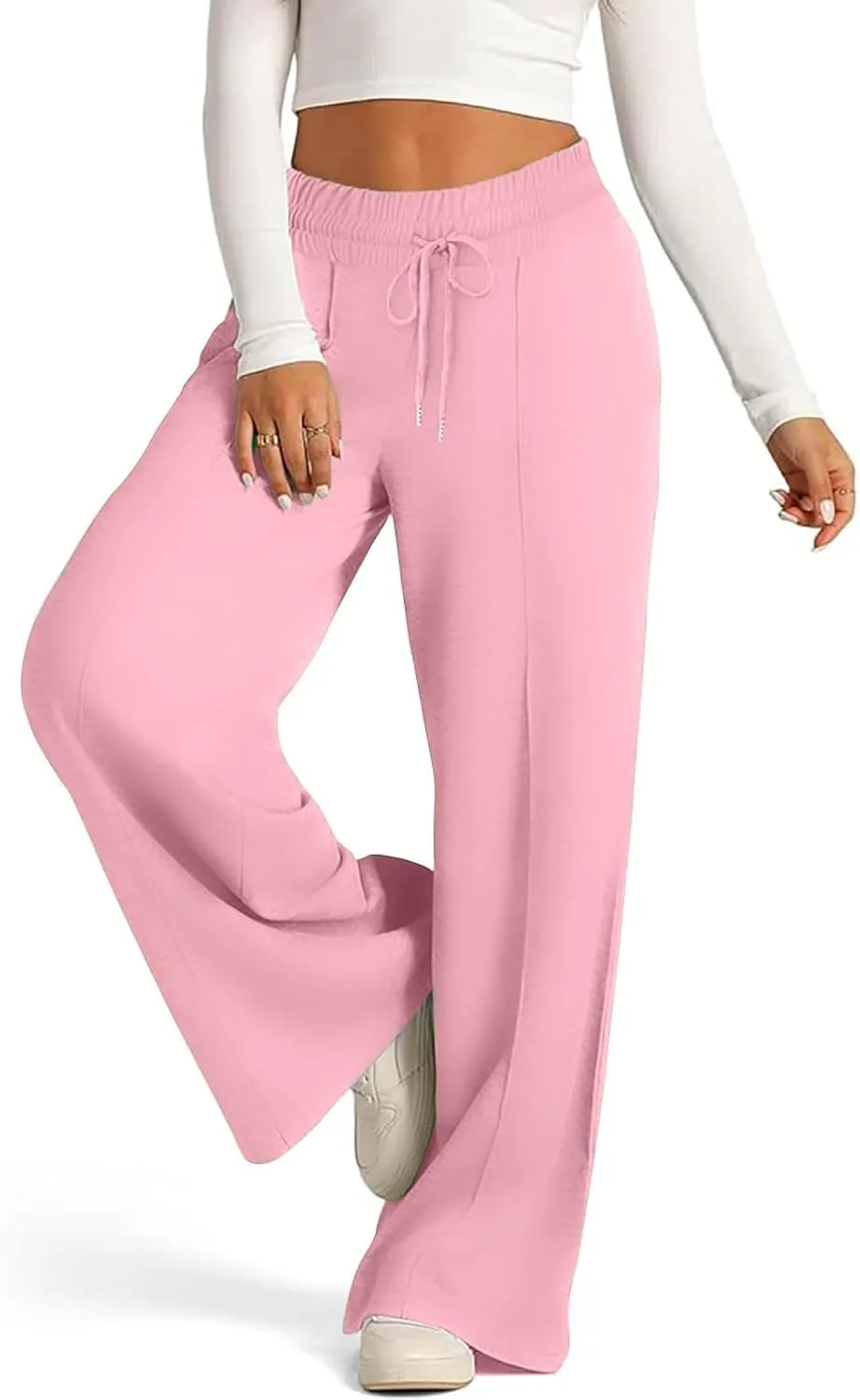 Women Straight Wide Leg Joggers Baggy High Waisted Sweatpants Trendy Drawstring Elastic Athletic Pants with Pockets