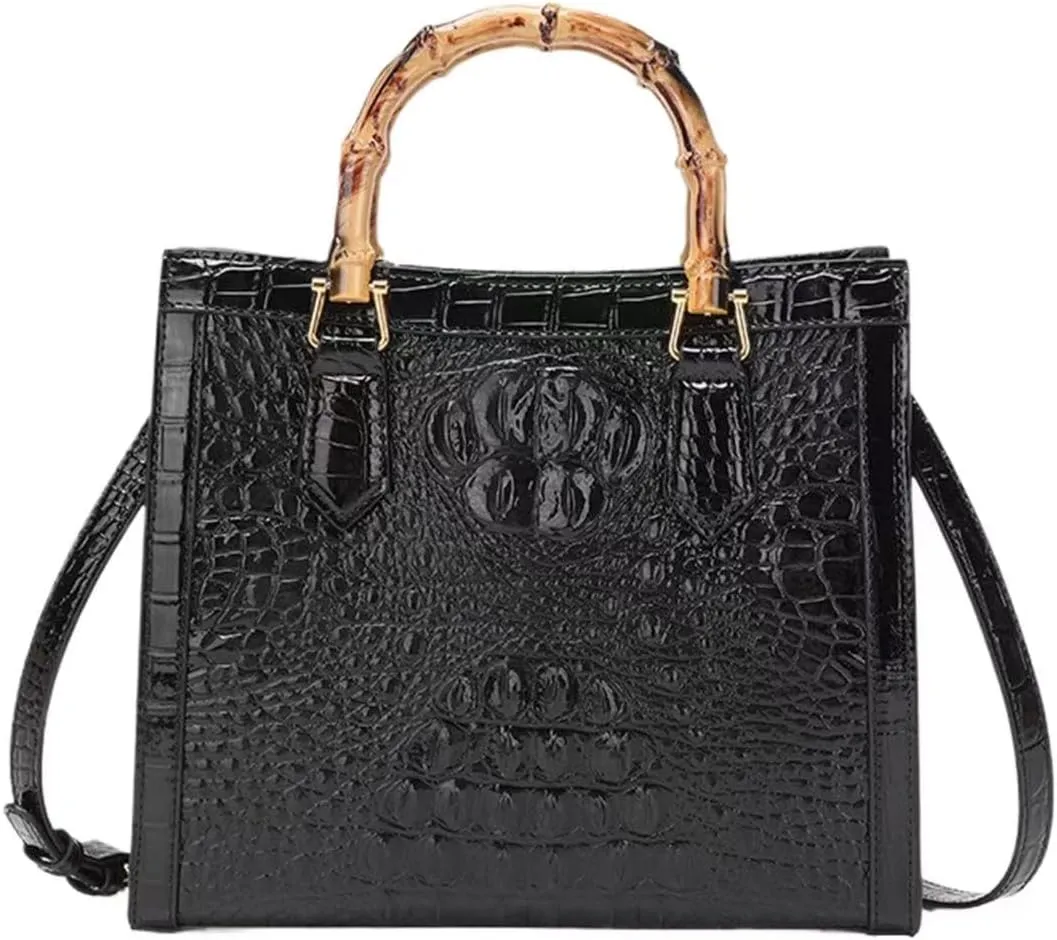 Women Tote bag, Bamboo Shape Handle, PU Leather Top Handle Bags, Womens Crossbody Bag