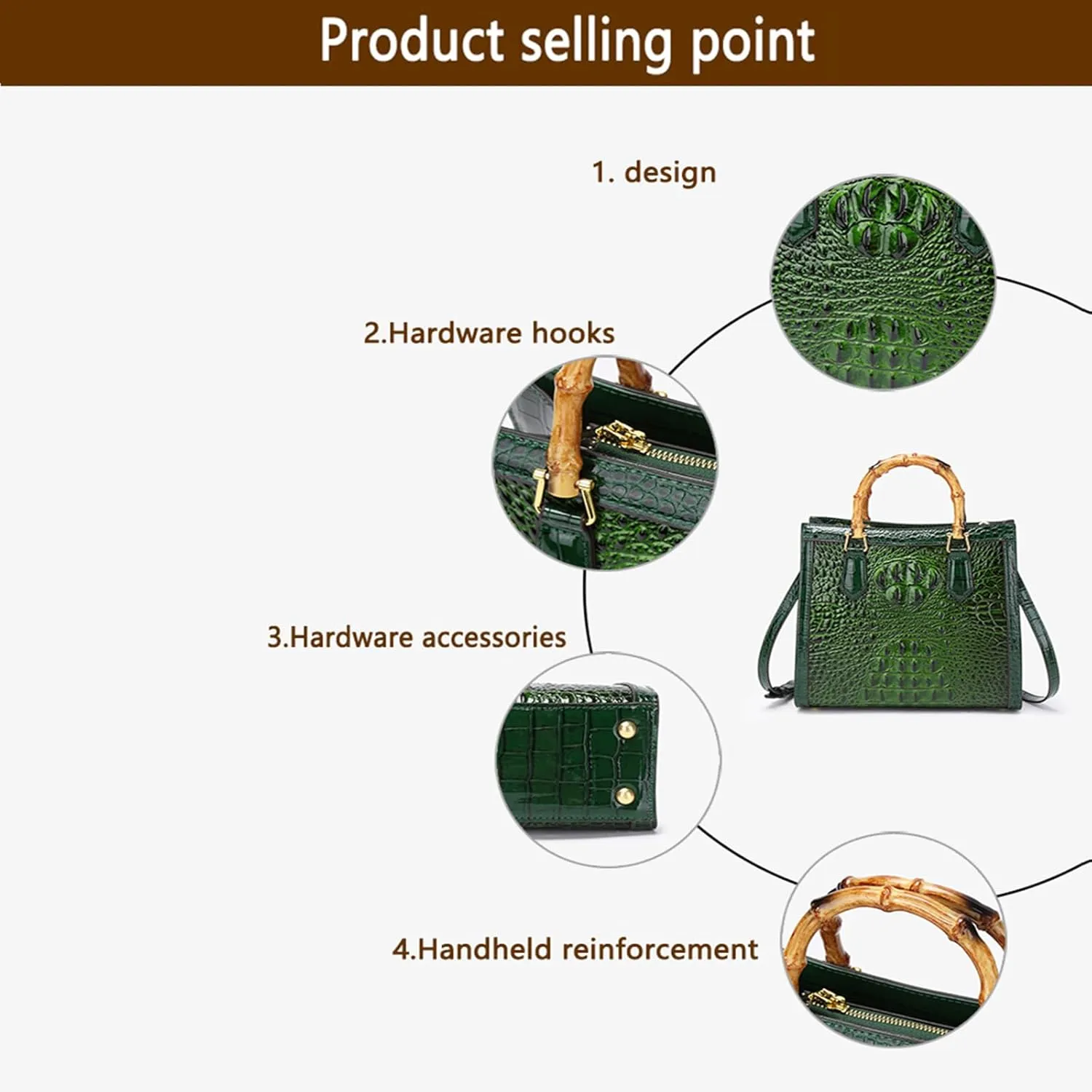 Women Tote bag, Bamboo Shape Handle, PU Leather Top Handle Bags, Womens Crossbody Bag