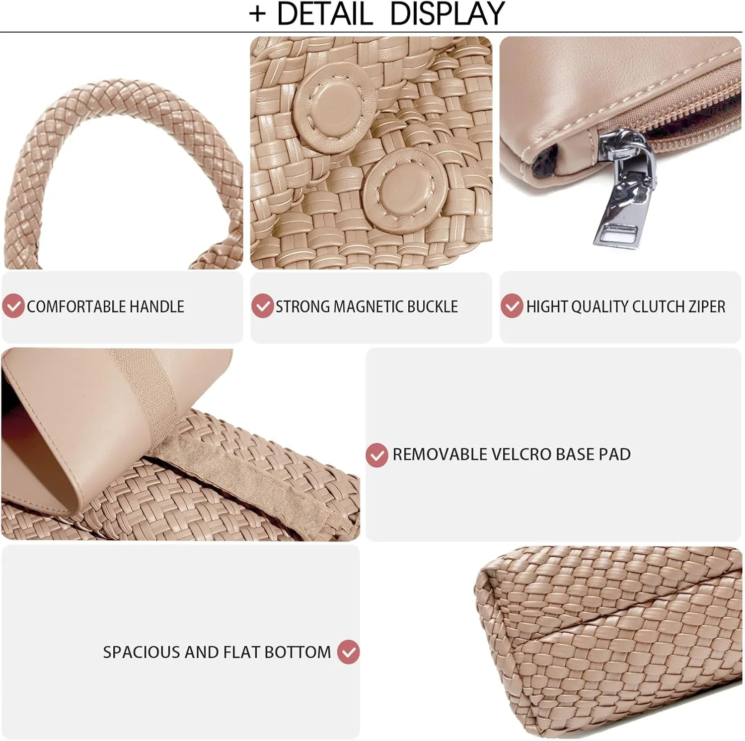 Women Vegan Leather Hand-Woven Tote Handbag Fashion Shoulder Top-handle Bag All-Match Underarm Bag with Purse