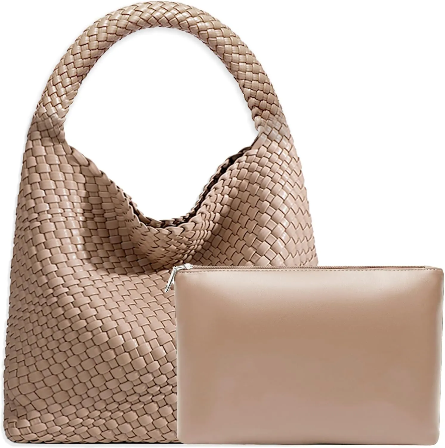 Women Vegan Leather Hand-Woven Tote Handbag Fashion Shoulder Top-handle Bag All-Match Underarm Bag with Purse