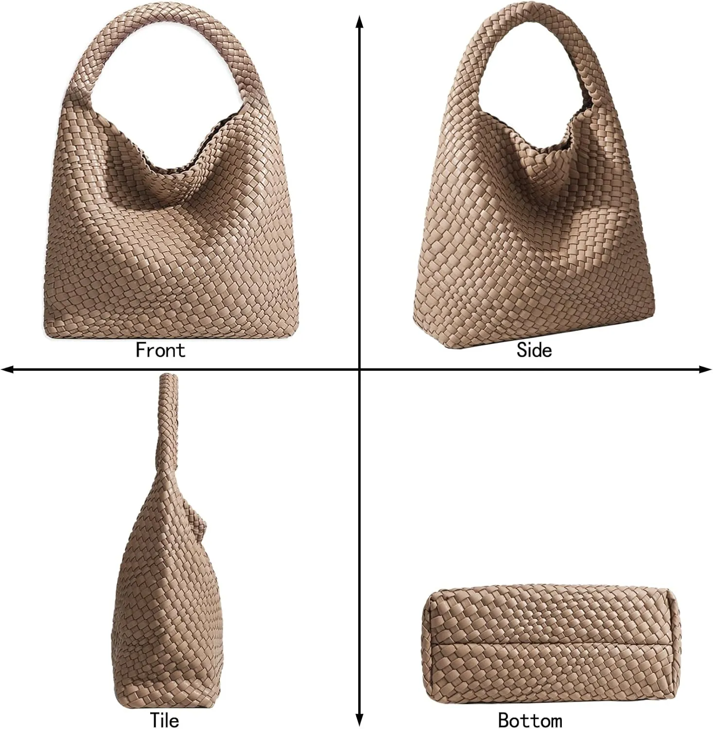 Women Vegan Leather Hand-Woven Tote Handbag Fashion Shoulder Top-handle Bag All-Match Underarm Bag with Purse