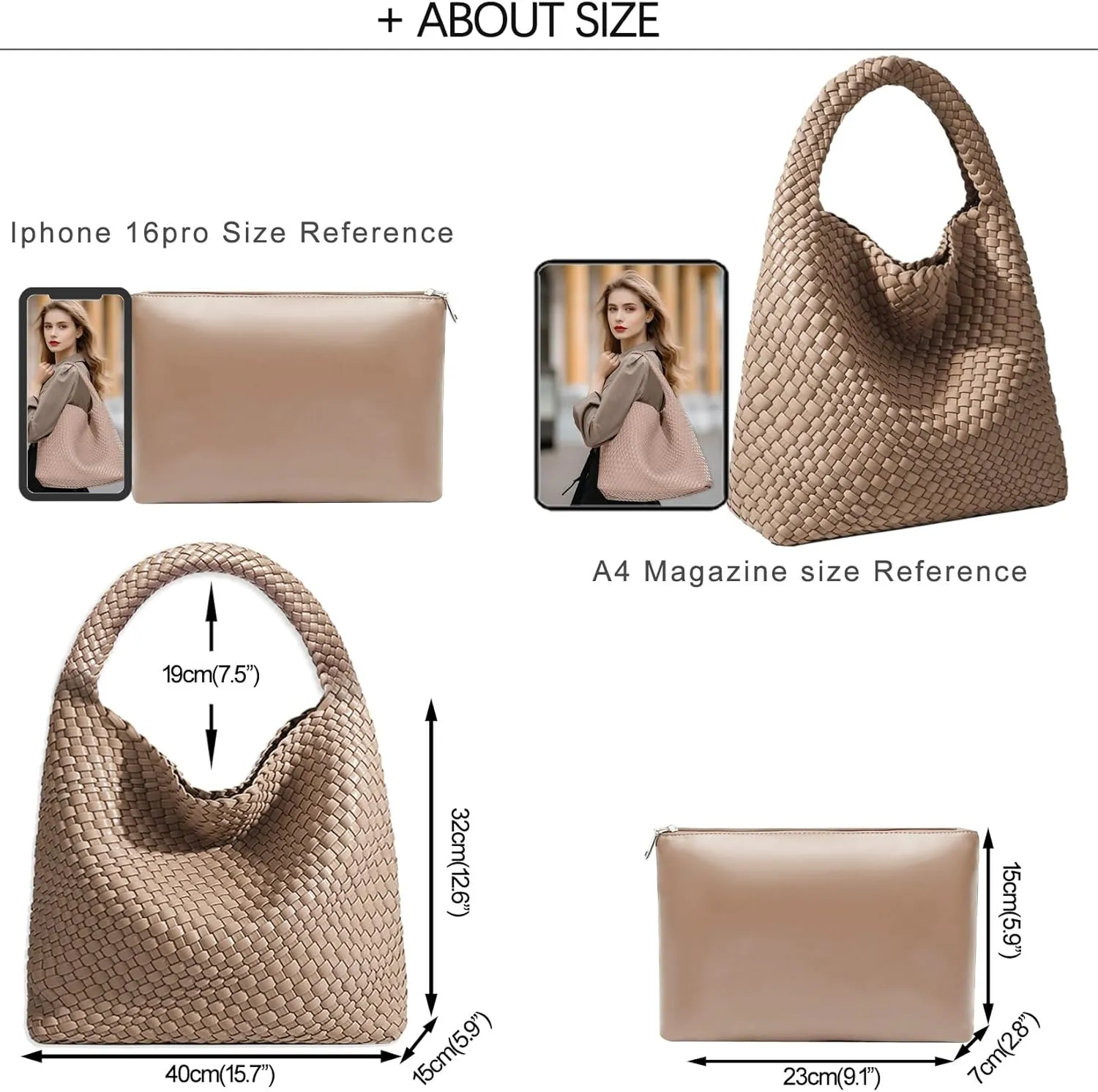 Women Vegan Leather Hand-Woven Tote Handbag Fashion Shoulder Top-handle Bag All-Match Underarm Bag with Purse