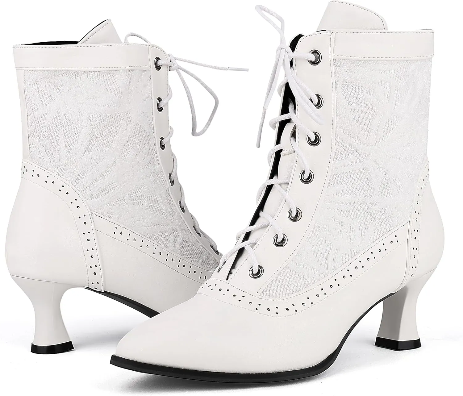 Women Victorian Lace Ankle Boots Wedding Bridal Booties Vintage Costume Kitten Heel Boots