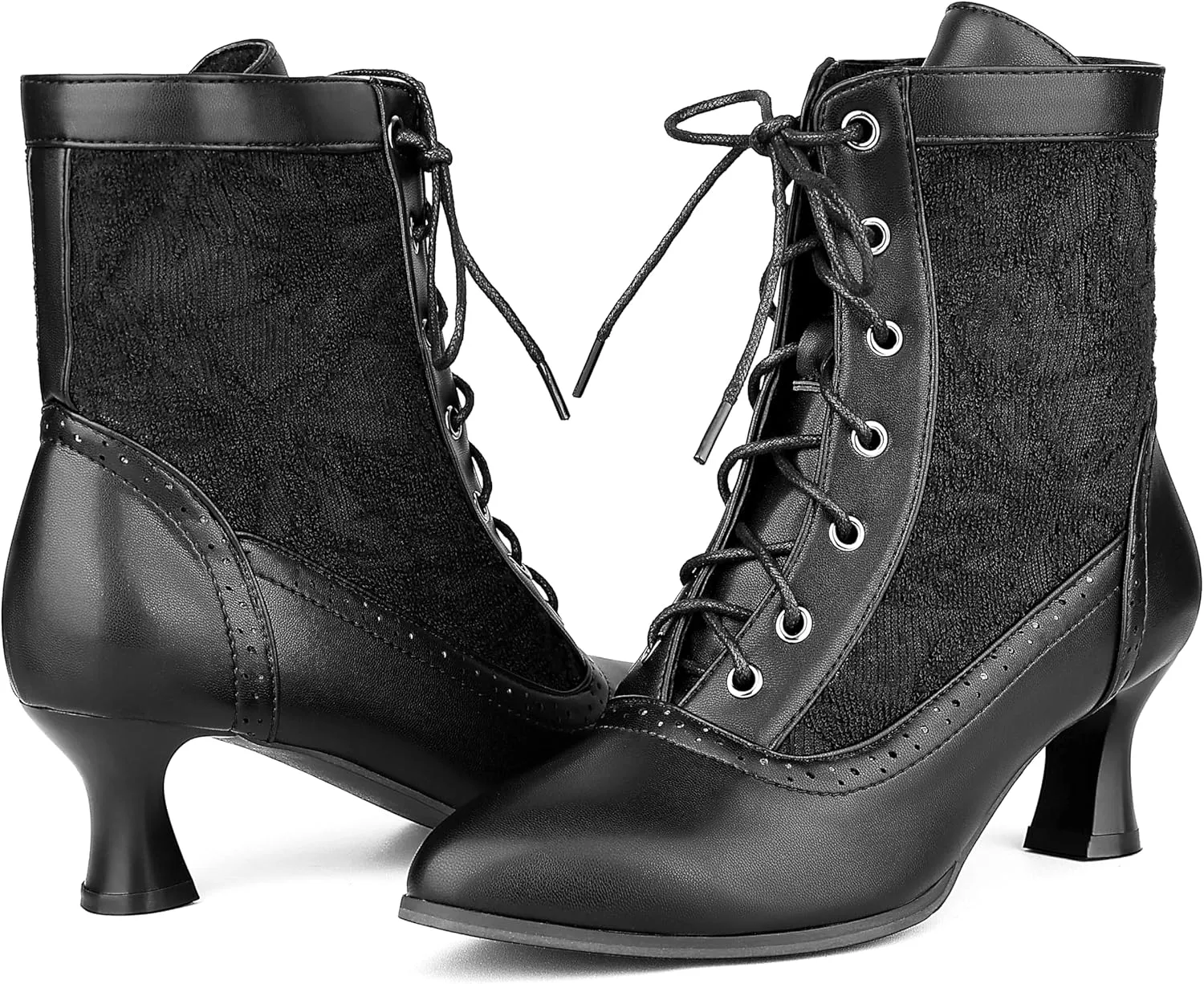 Women Victorian Lace Ankle Boots Wedding Bridal Booties Vintage Costume Kitten Heel Boots