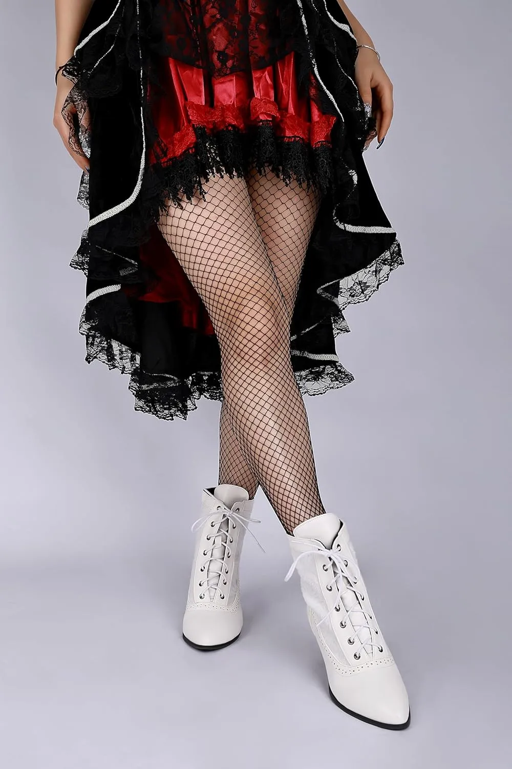Women Victorian Lace Ankle Boots Wedding Bridal Booties Vintage Costume Kitten Heel Boots