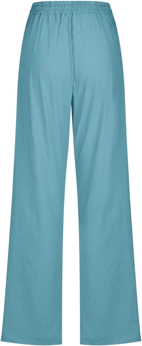 Women Work Linen Cotton Pants Office Business Plus Size Loose Trendy Trouser Outdoor Hiking Jogging Casual Sweatpants