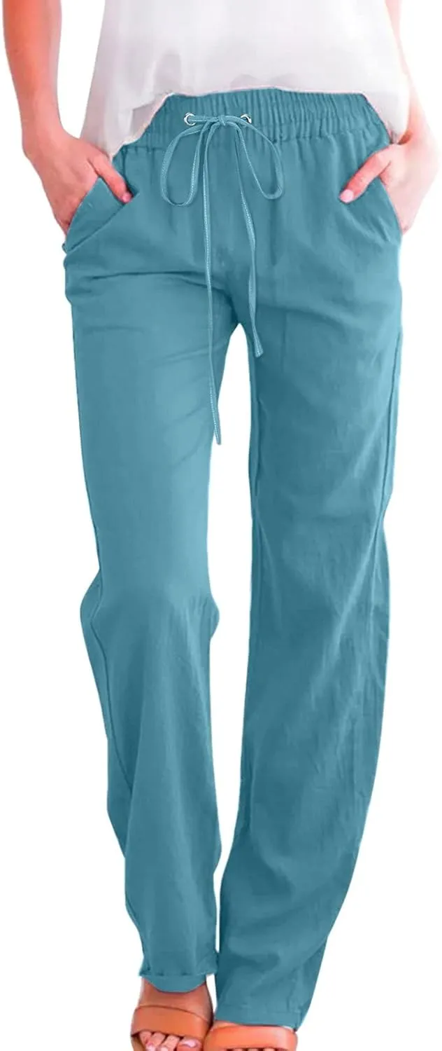 Women Work Linen Cotton Pants Office Business Plus Size Loose Trendy Trouser Outdoor Hiking Jogging Casual Sweatpants