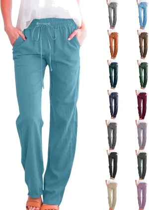 Women Work Linen Cotton Pants Office Business Plus Size Loose Trendy Trouser Outdoor Hiking Jogging Casual Sweatpants