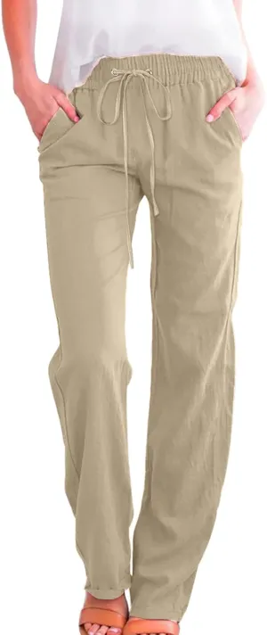Women Work Linen Cotton Pants Office Business Plus Size Loose Trendy Trouser Outdoor Hiking Jogging Casual Sweatpants