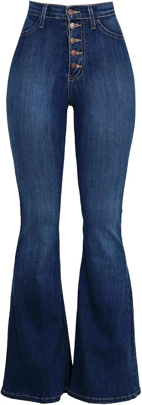 Womens Button Up Curvy Slim Fit Butt Lifting Denim Skinny Jeans Flare Denim Pants Bell Bottom Jeans Bootcut Jeans
