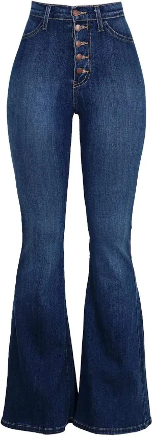 Womens Button Up Curvy Slim Fit Butt Lifting Denim Skinny Jeans Flare Denim Pants Bell Bottom Jeans Bootcut Jeans