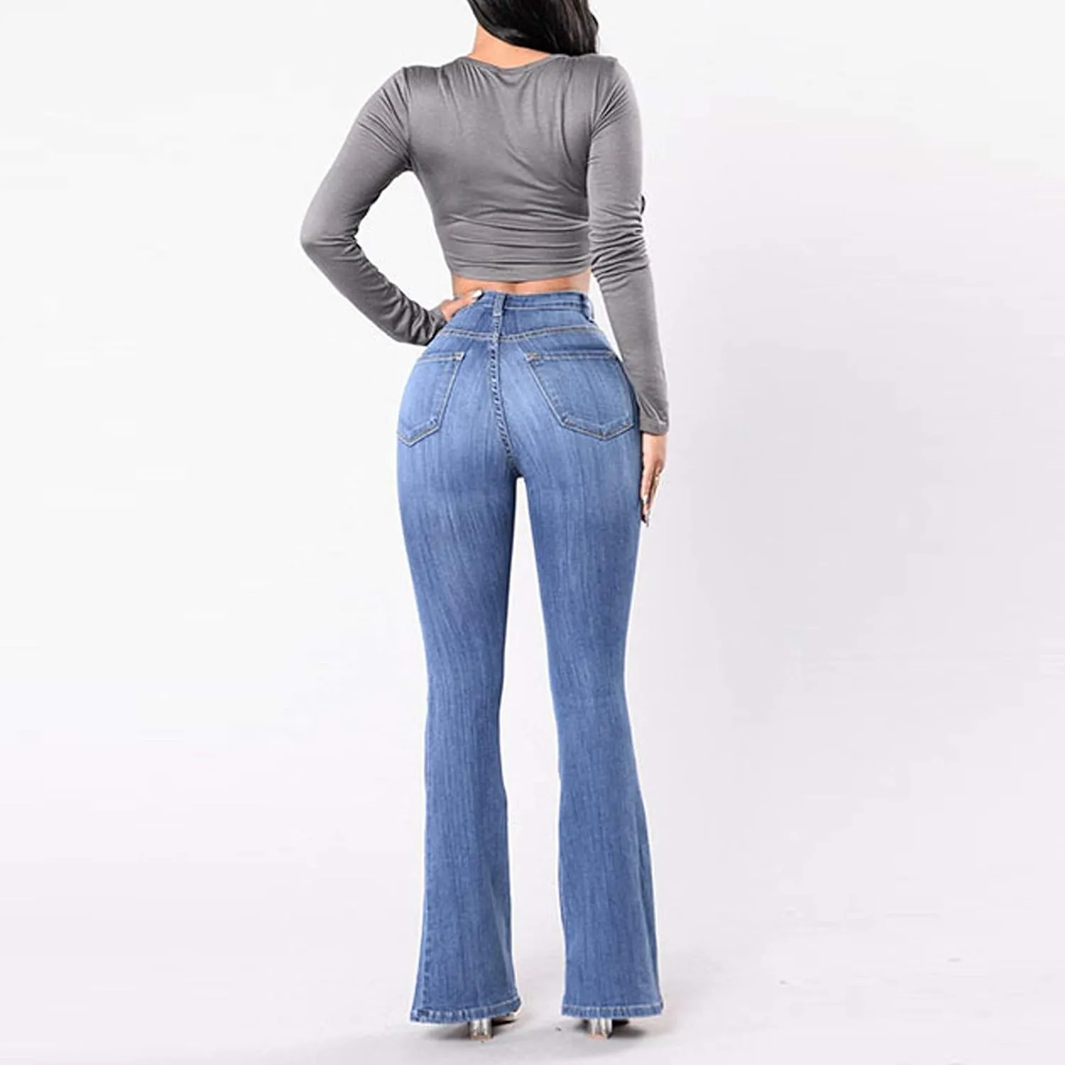 Womens Button Up Curvy Slim Fit Butt Lifting Denim Skinny Jeans Flare Denim Pants Bell Bottom Jeans Bootcut Jeans