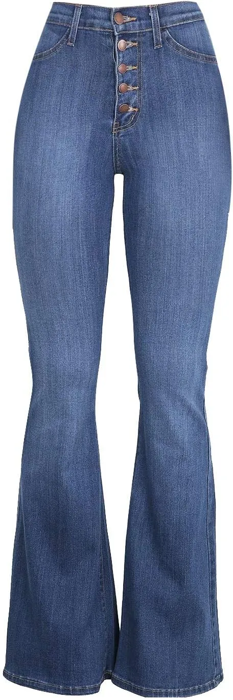 Womens Button Up Curvy Slim Fit Butt Lifting Denim Skinny Jeans Flare Denim Pants Bell Bottom Jeans Bootcut Jeans